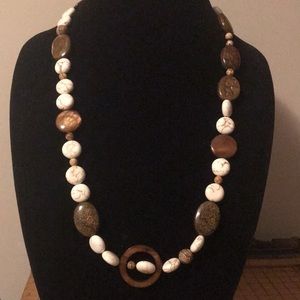 Bronzite, Tiger Eye, Howelite Stone 25”L Bead Necklace 25”L Endless Continuous